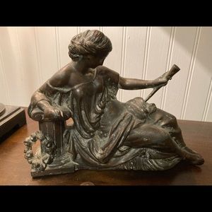 heavy antique brass /bronze colored metal cast figurine- before 1800's per label